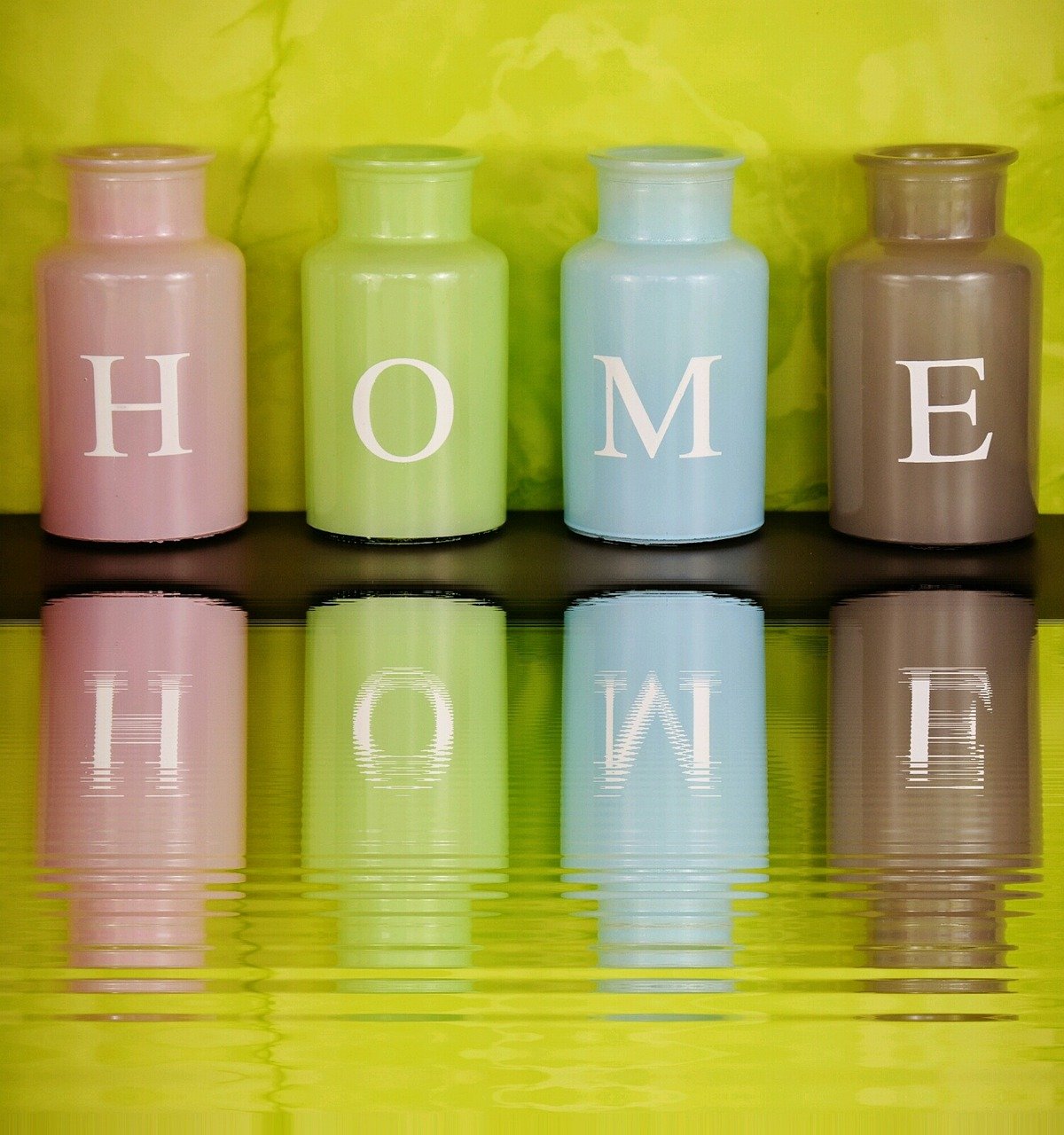 home, at home, vases, multicoloured, reflection, water, nature, glass, decoration, colorful